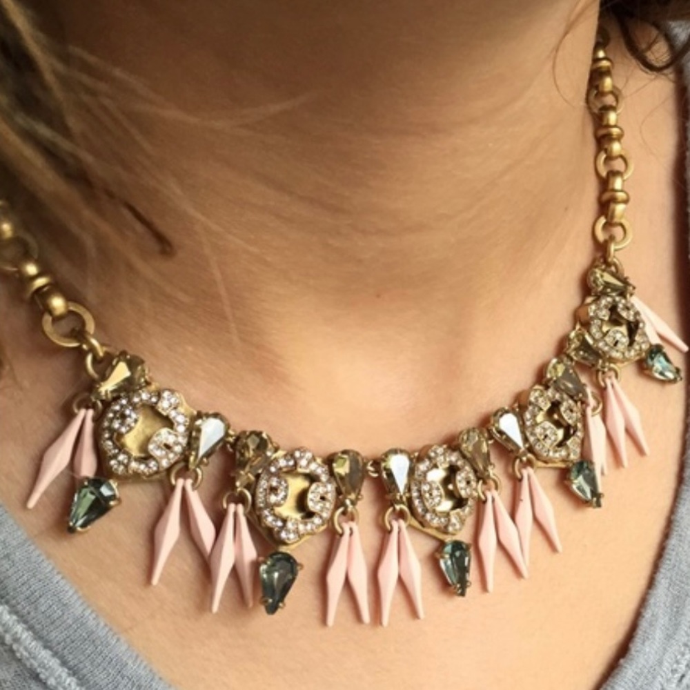 J. Crew Pink Ornate Crystal Art Deco Glam Necklace